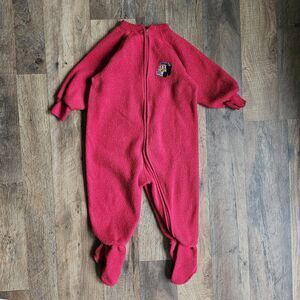 Vintage Buster Brown Red Fleece Footed  18M Embroidered Dump Truck Baby